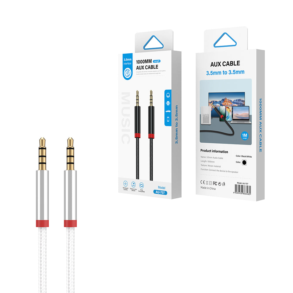 Zore AU-707 Örgü Tasarımlı Aux Audio Kablo 3.5mm 1m Beyaz