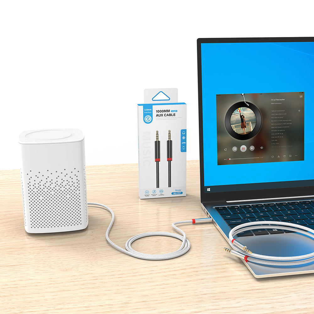 Zore AU-707 Örgü Tasarımlı Aux Audio Kablo 3.5mm 1m Beyaz