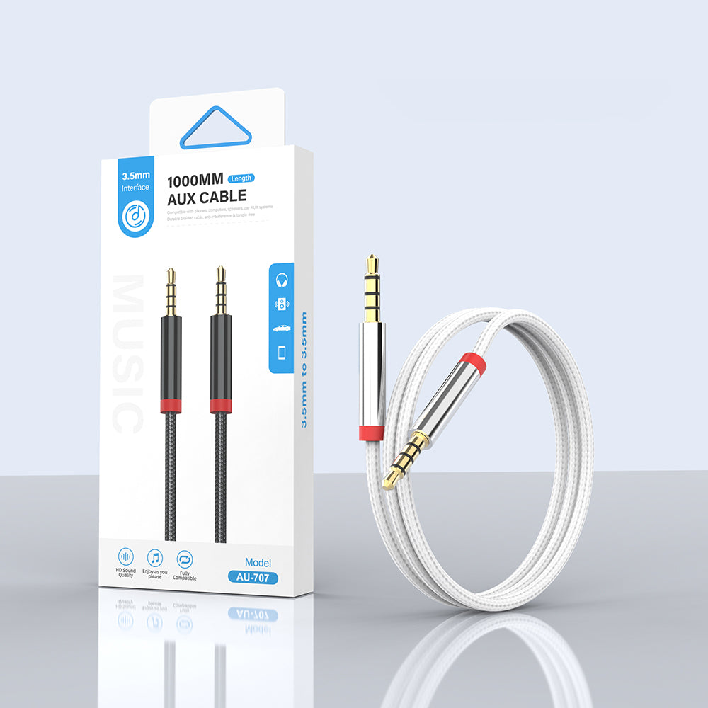 Zore AU-707 Örgü Tasarımlı Aux Audio Kablo 3.5mm 1m Beyaz