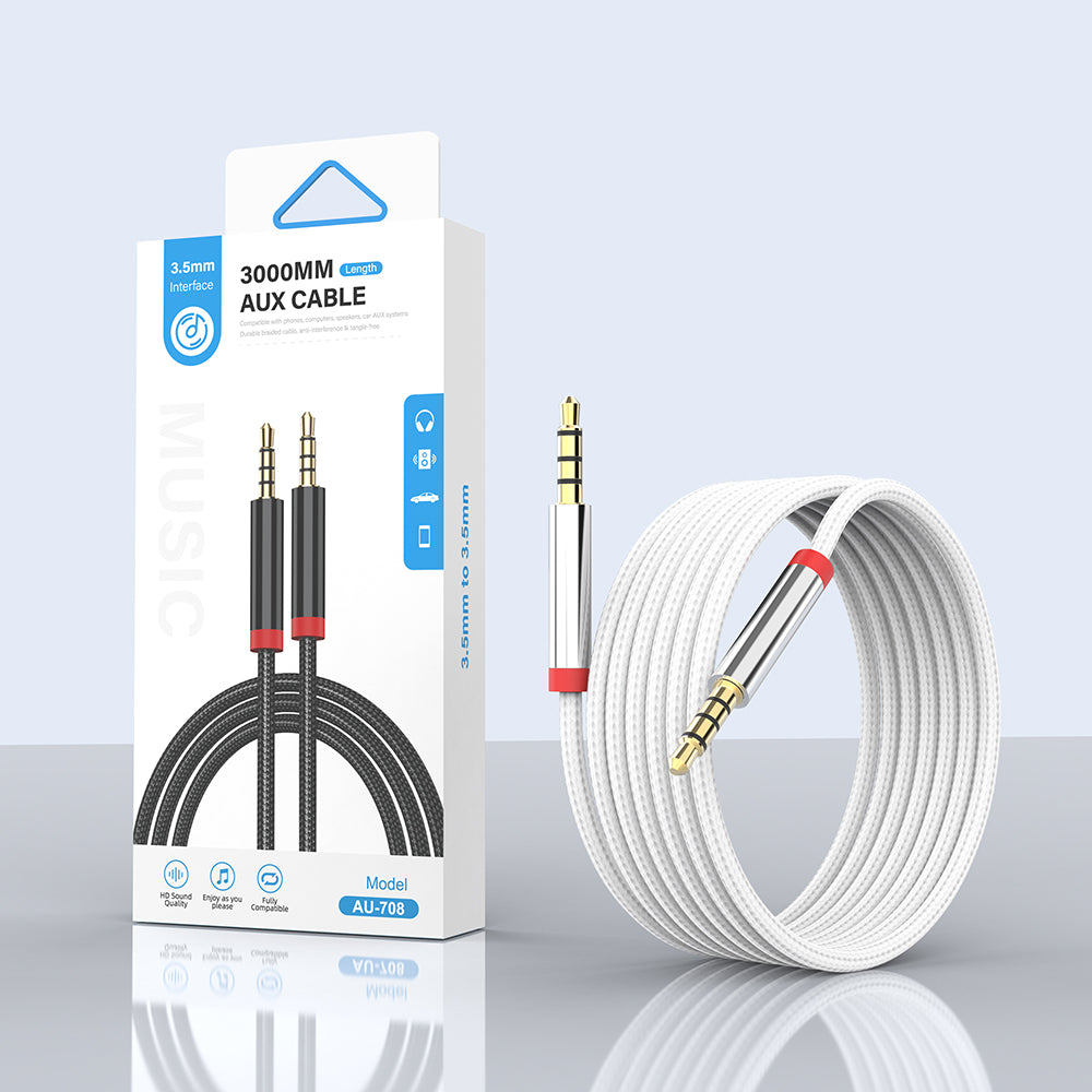 Zore AU-708 Örgü Tasarımlı Aux Audio Kablo 3.5mm 3m Beyaz