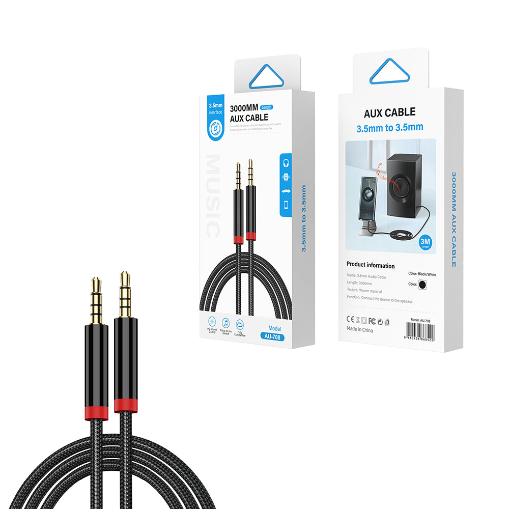 Zore AU-708 Örgü Tasarımlı Aux Audio Kablo 3.5mm 3m Beyaz