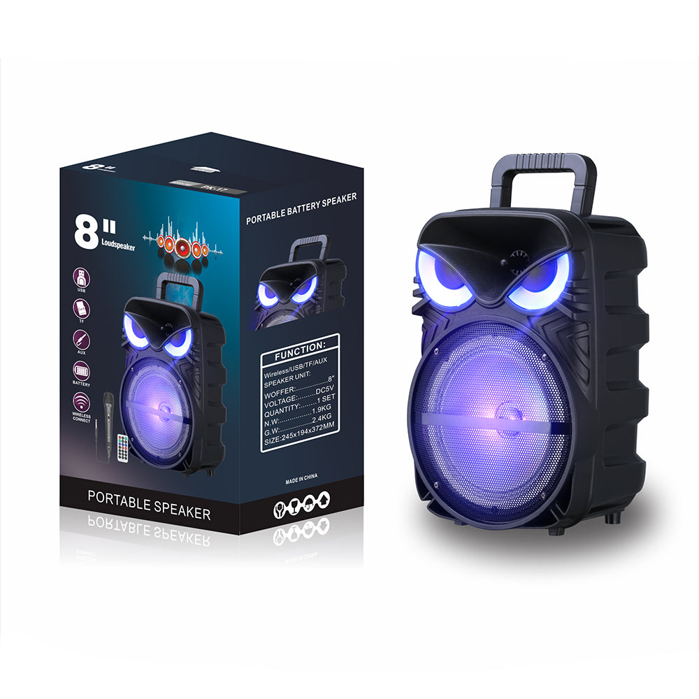 Zore PK-17 FM Radyolu Mikrofonlu RGB TWS 8 inç Stereo Bass Kablosuz Karaoke Hoparlör Siyah