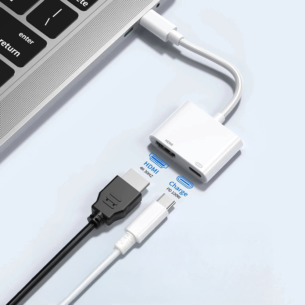 Zore Type-C to Type-C PD100W + HDMI 4K@30Hz 2in1 Adaptör Beyaz